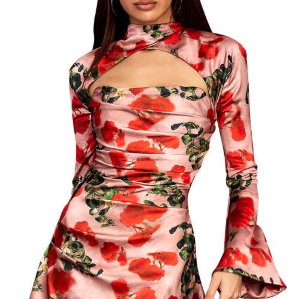 TOIRA ROSE PRINT DRAPED CORSET DRESS